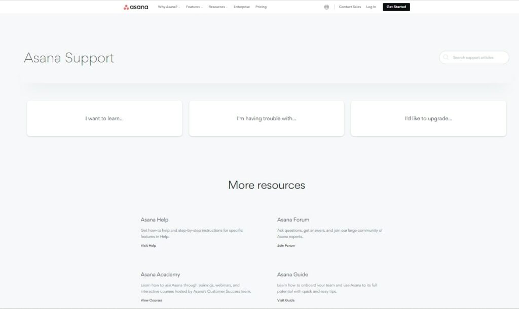 Asana project management tool customer support