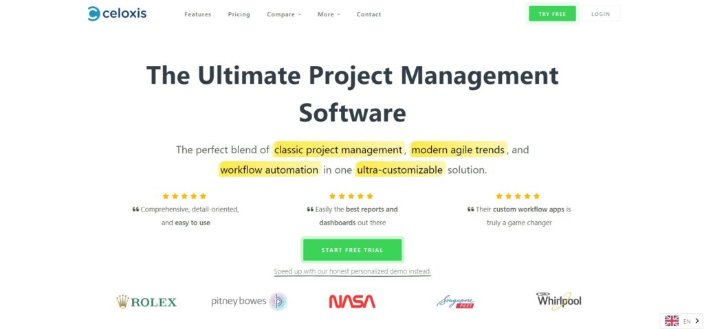 Celoxis project management solution home page