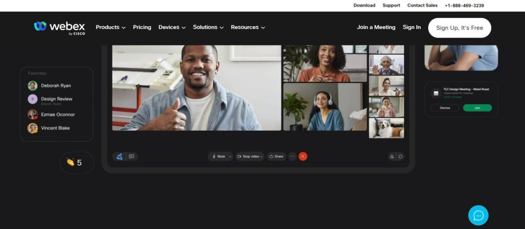 Cisco Webex video conferencing platform homepage