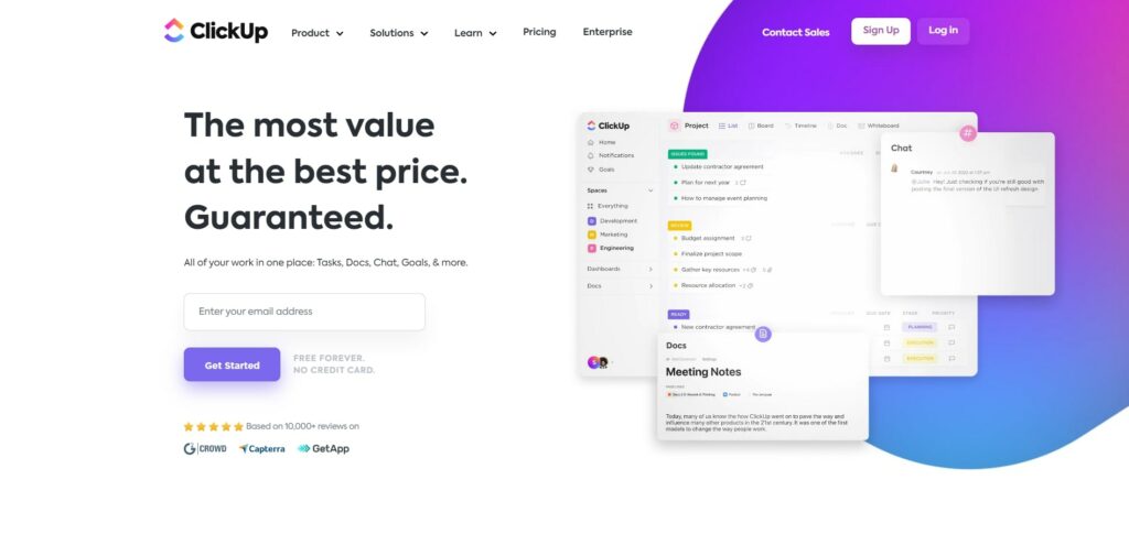 ClickUp project management software homepage