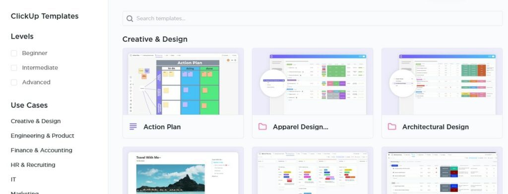 ClickUp project management tool templates