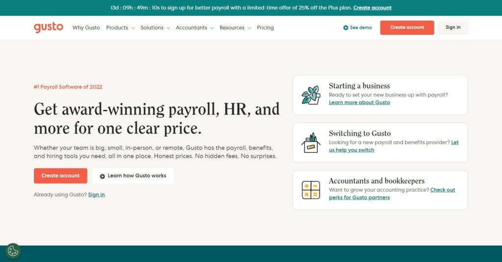 Gusto payroll service homepage