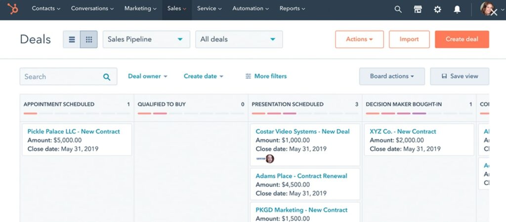 HubSpot CRM deals