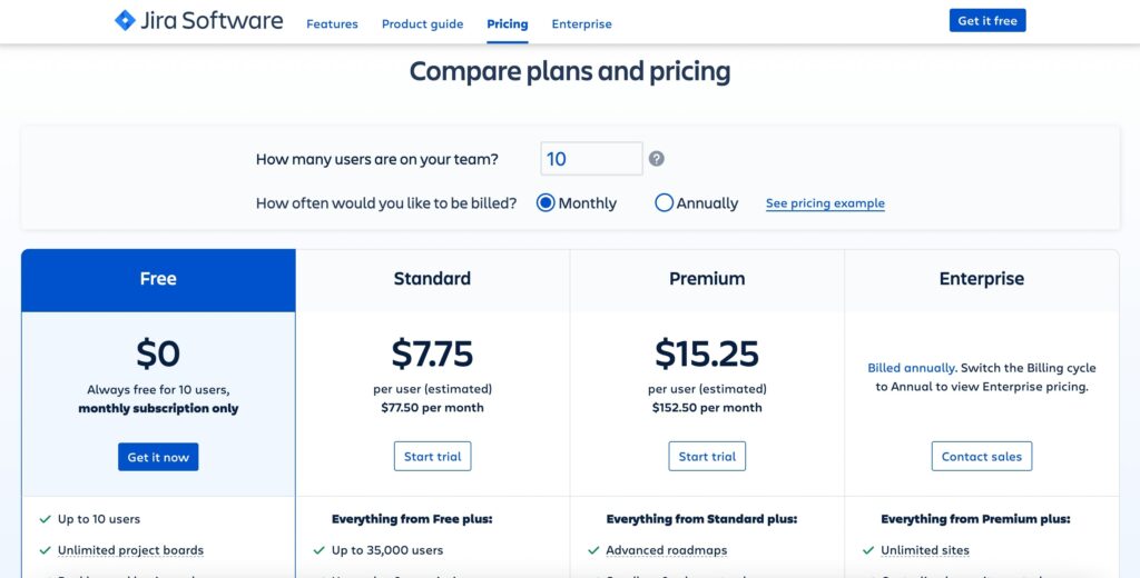 Jira project management solution pricing