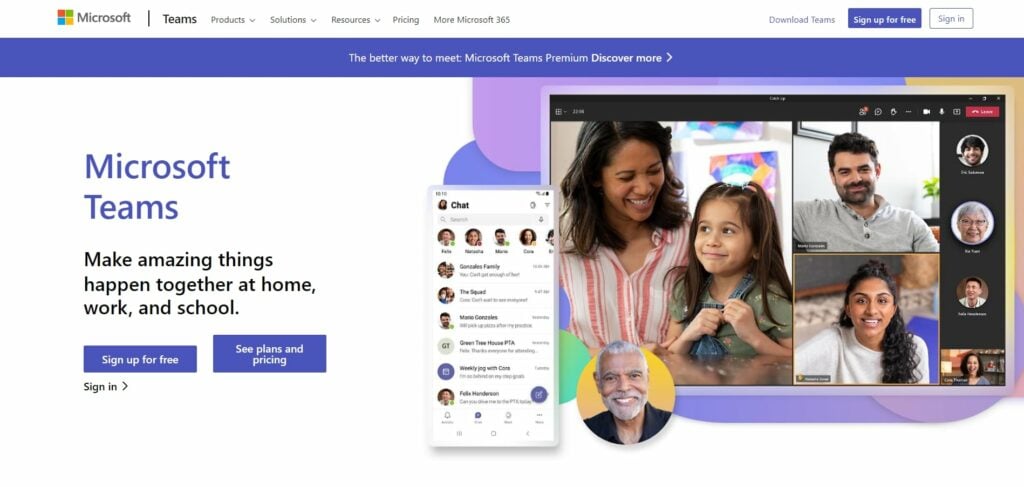 Microsoft Teams video conferencing platform homepage