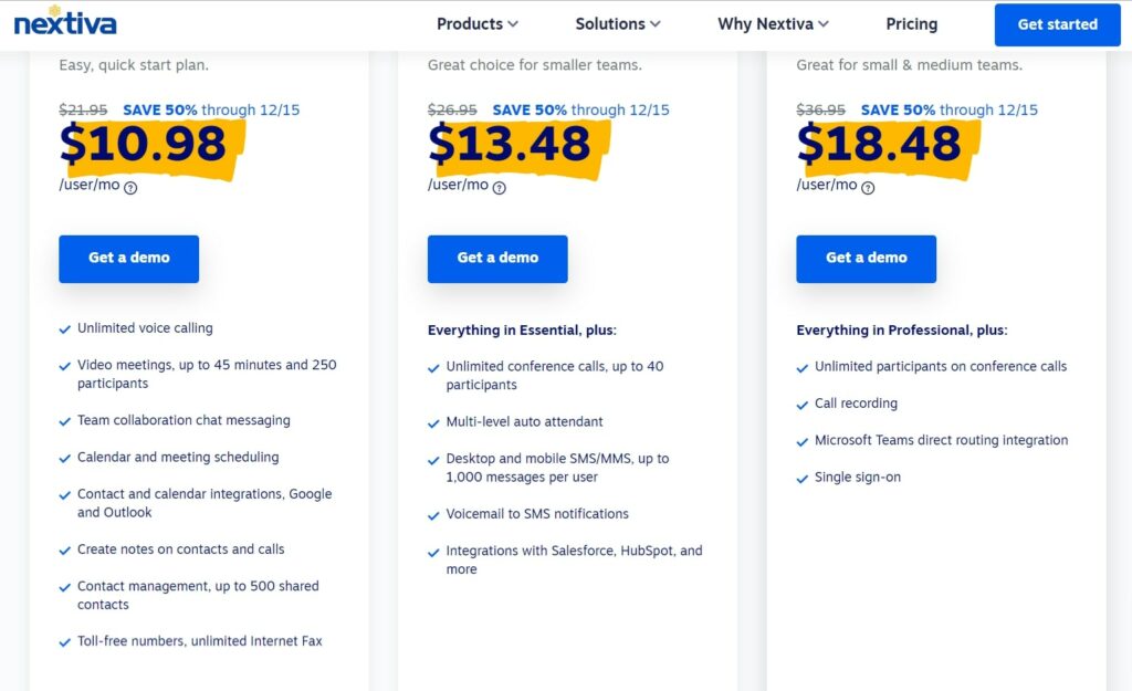 Nextiva VoIP service pricing