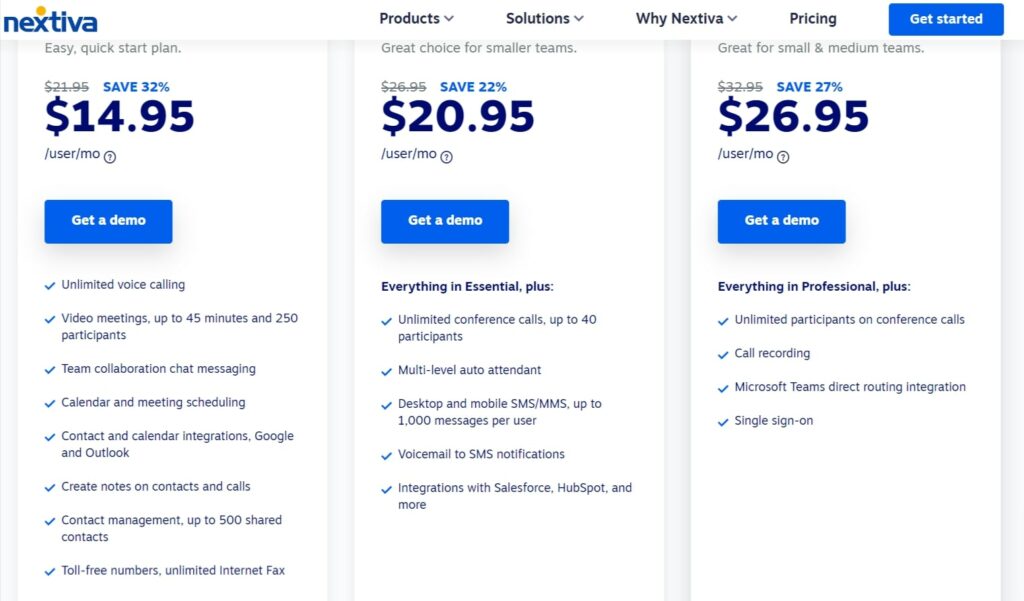 Nextiva video conferencing service pricing