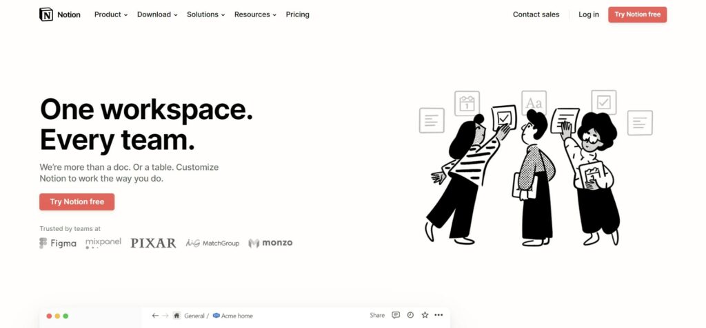 Notion all-in-one workspace website homepage