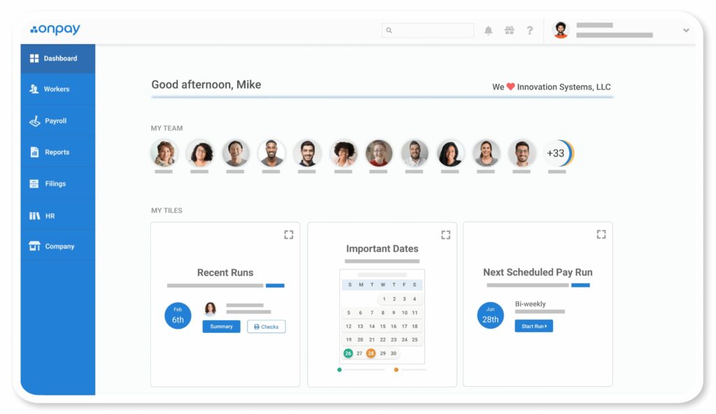 OnPay PEO service dashboard