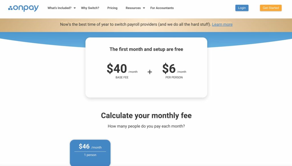 OnPay PEO service pricing pricing