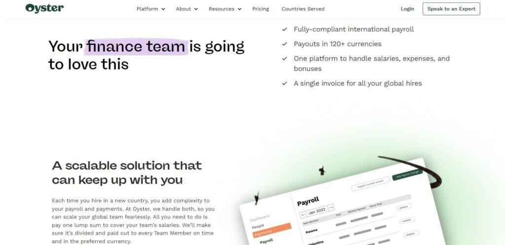 Oyster payroll service for finance team