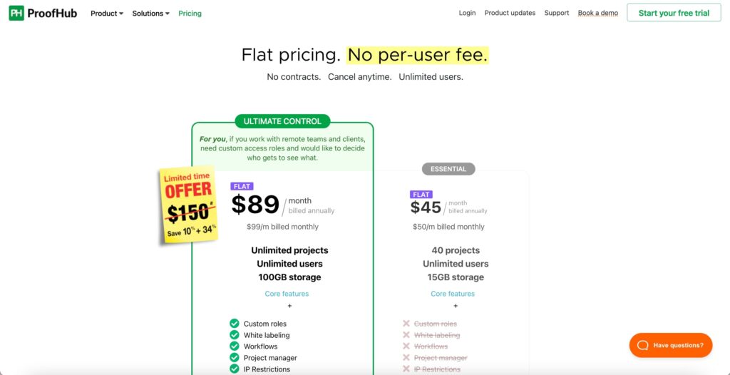 ProofHub project management pricing