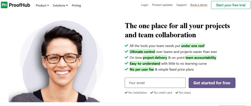 ProofHub project management solution homepage