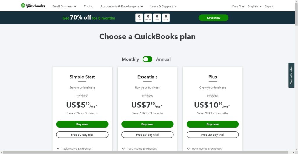 QuickBooks accounting software pricing