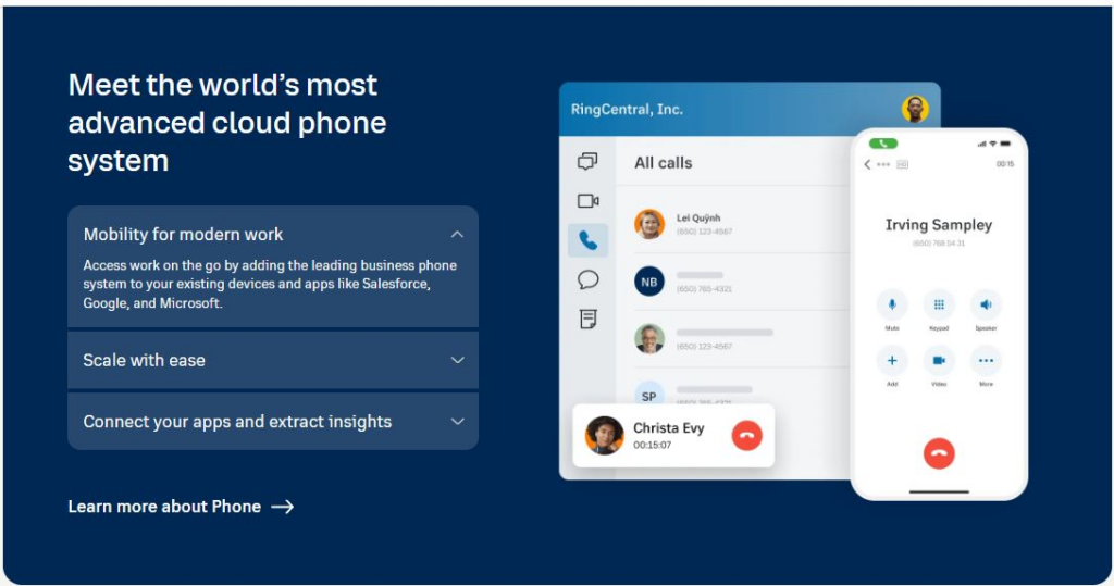 RingCentral business phone system solution homepage