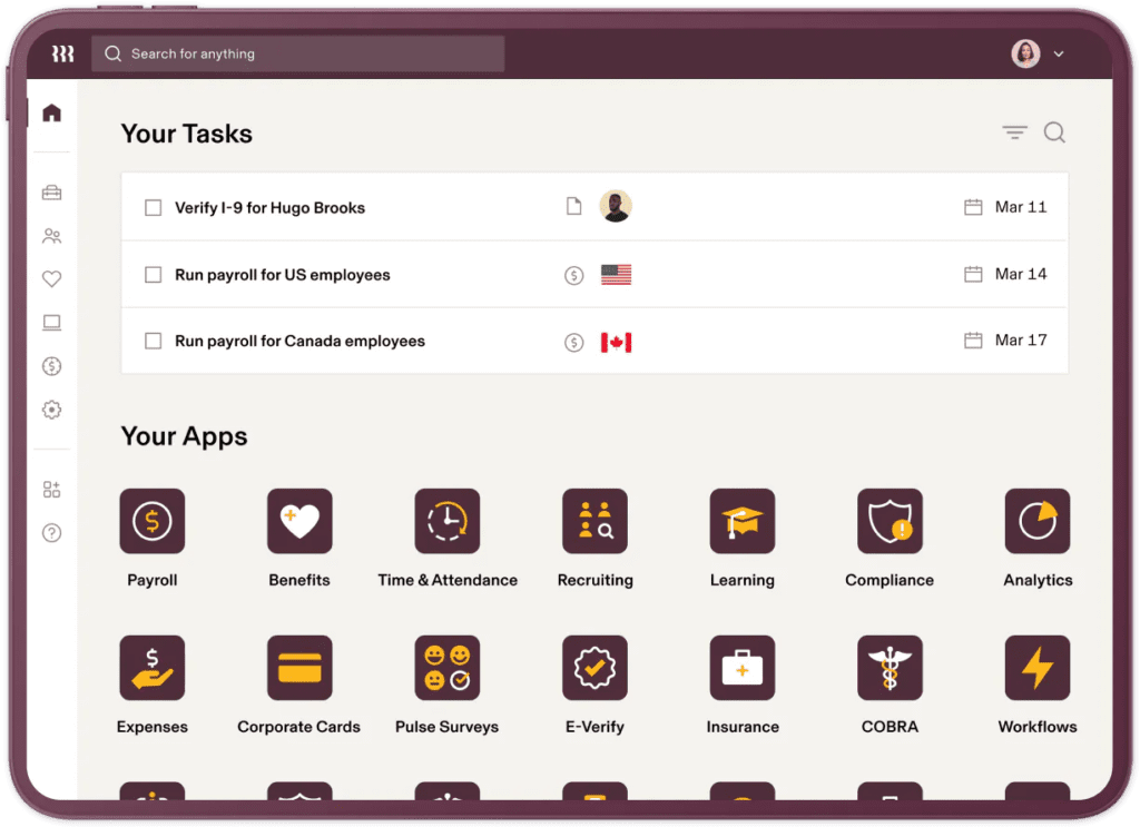 Rippling PEO service dashboard