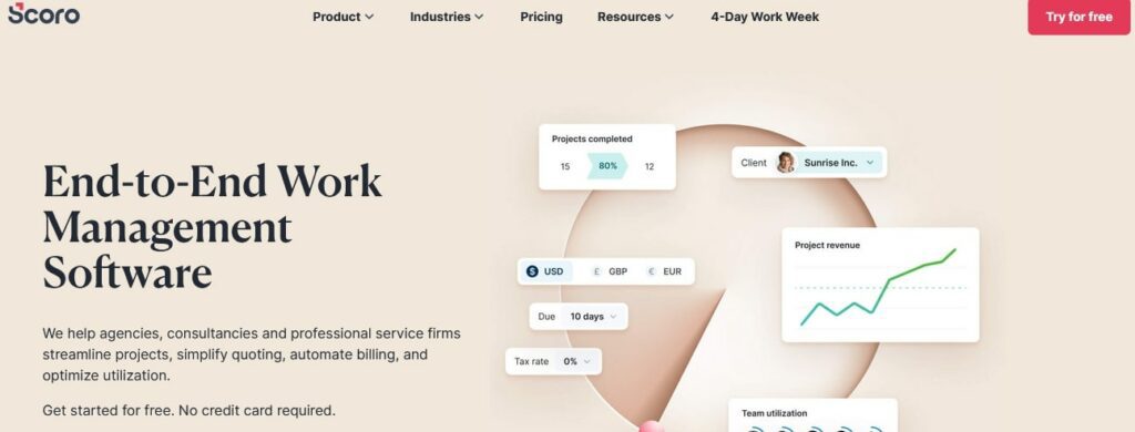 Scoro project management tool homepage