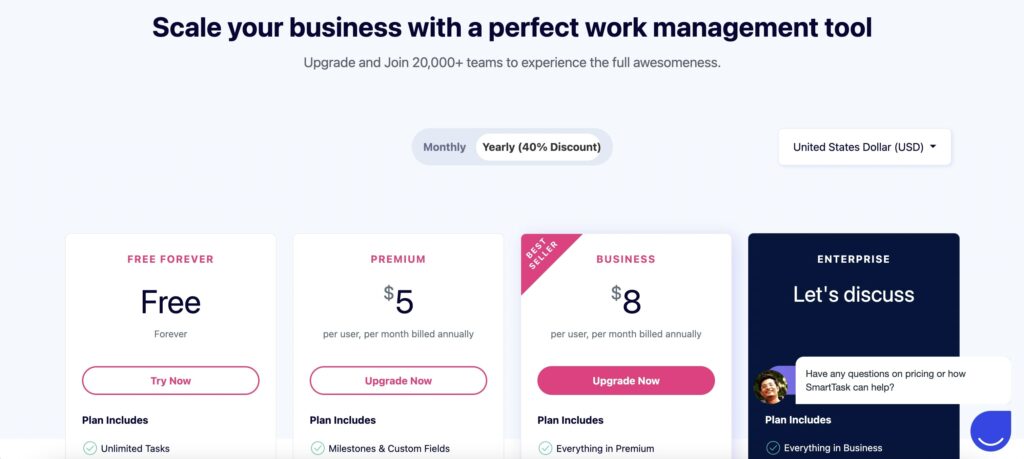 SmartTask project management pricing