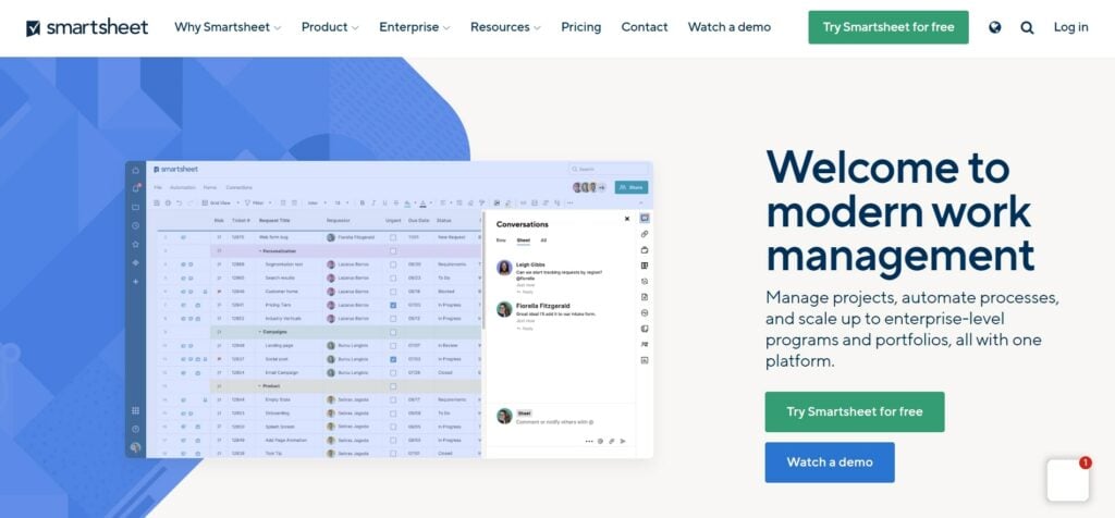 Smartsheet project management software homepage