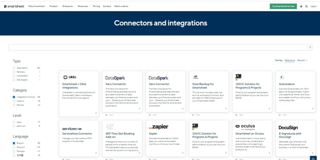 Smartsheet project management tool integrations