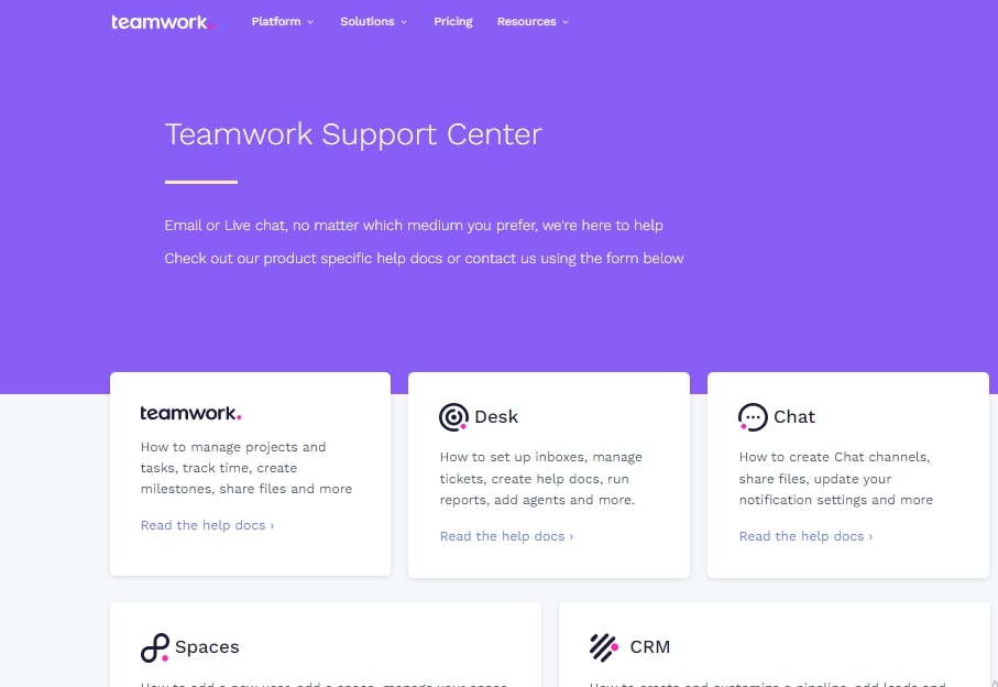 Teamwork project management tool customer support