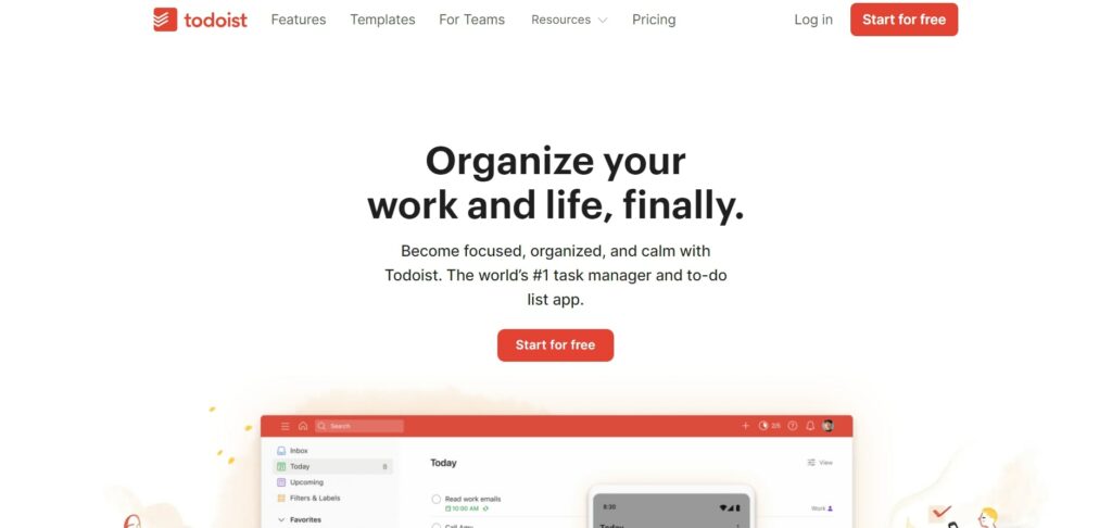 Todoist project management home page