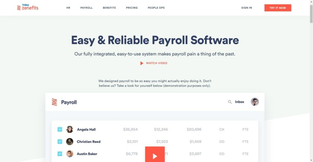 TriNet Zenefits HR software payroll processing