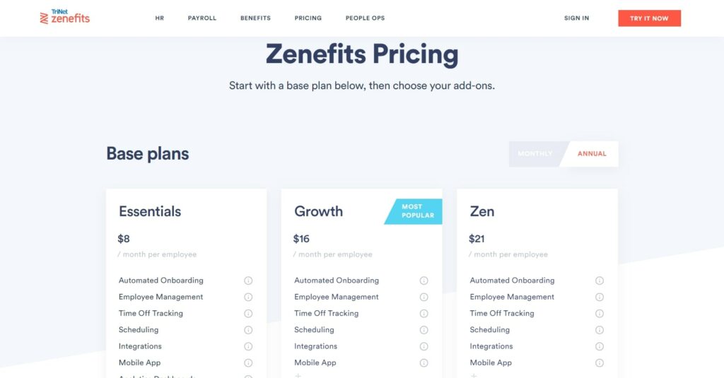 TriNet Zenefits HR software pricing