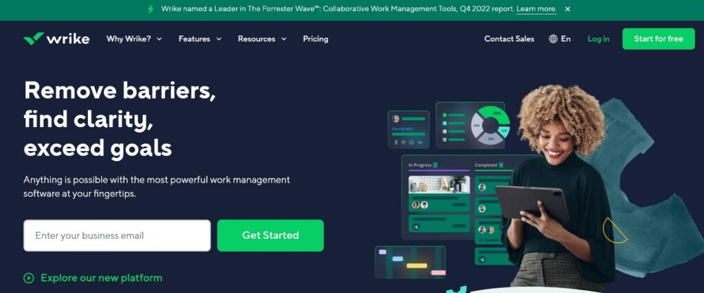 Wrike project management solution homepage