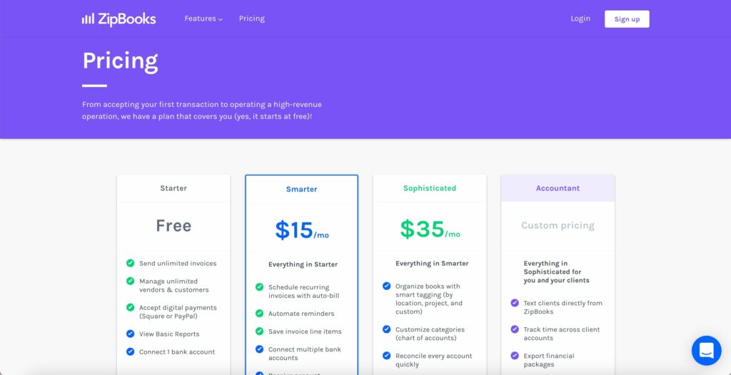ZipBooks accounting software pricing