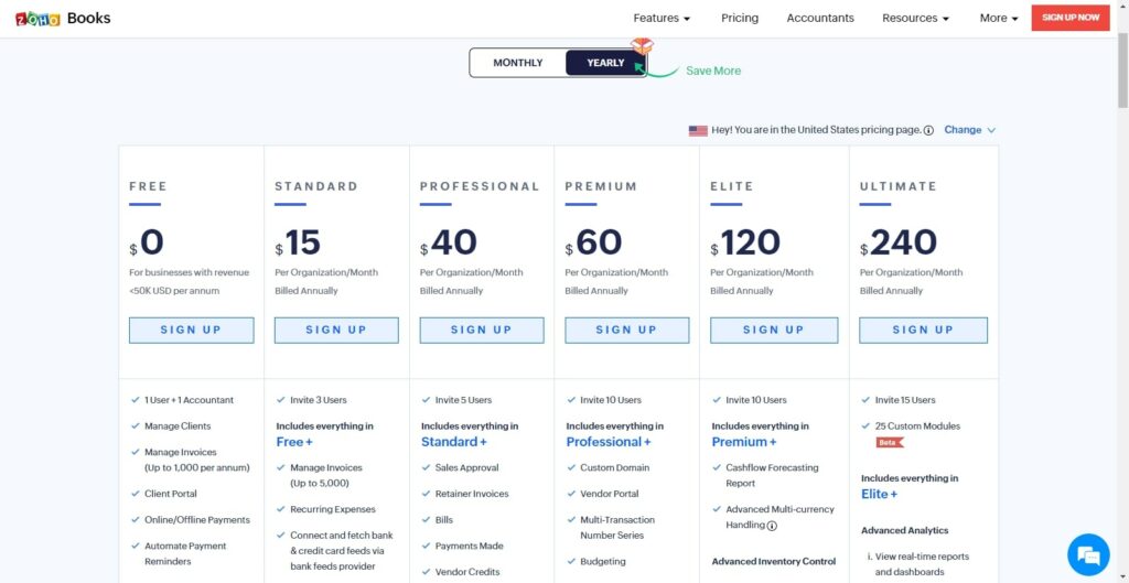 Zoho Books accounting software pricing