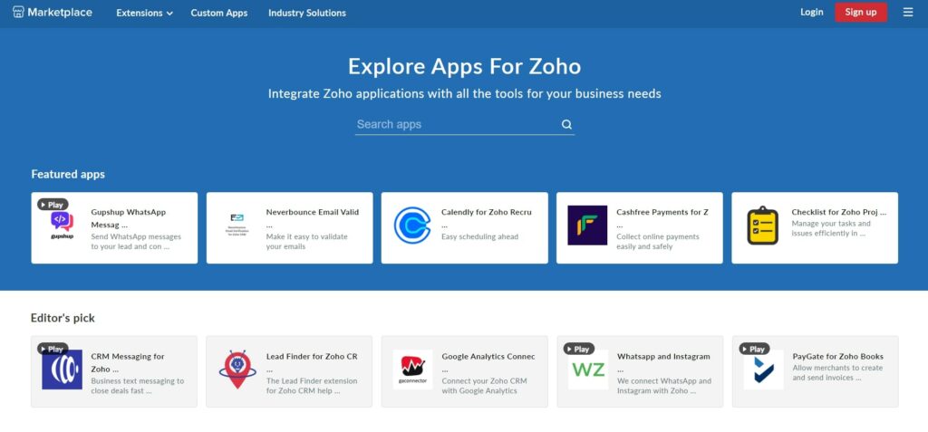 Zoho CRM solution integrations