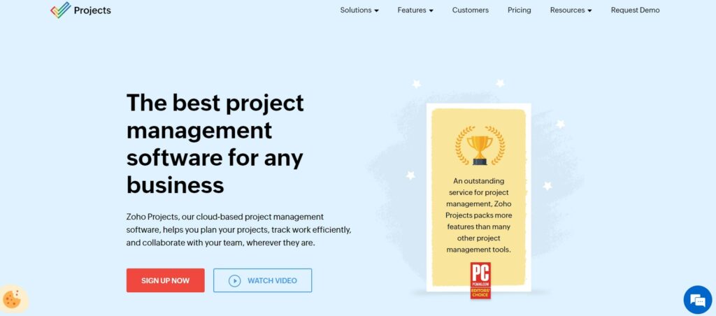 Zoho project management software home page