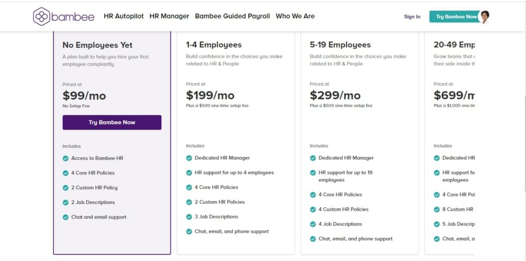 Bambee HR service pricing