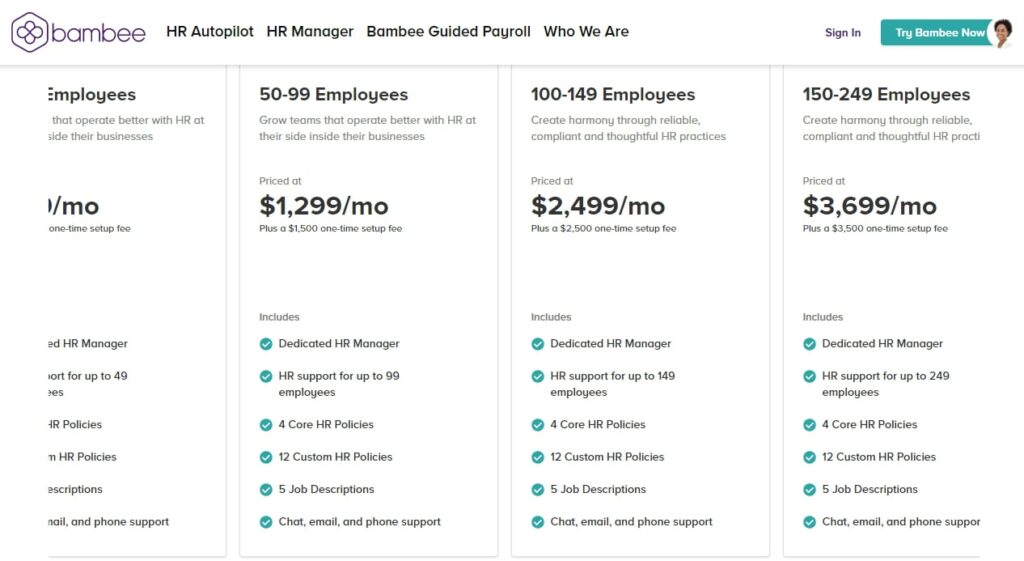 Bambee HR service pricing large business