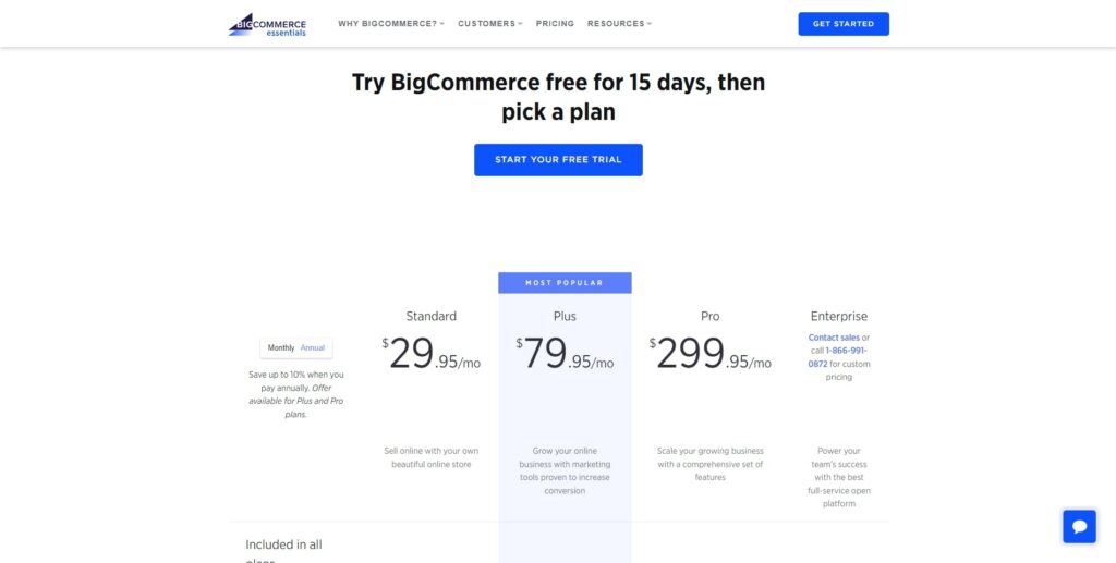 BigCommerce eCommerce business pricing plan