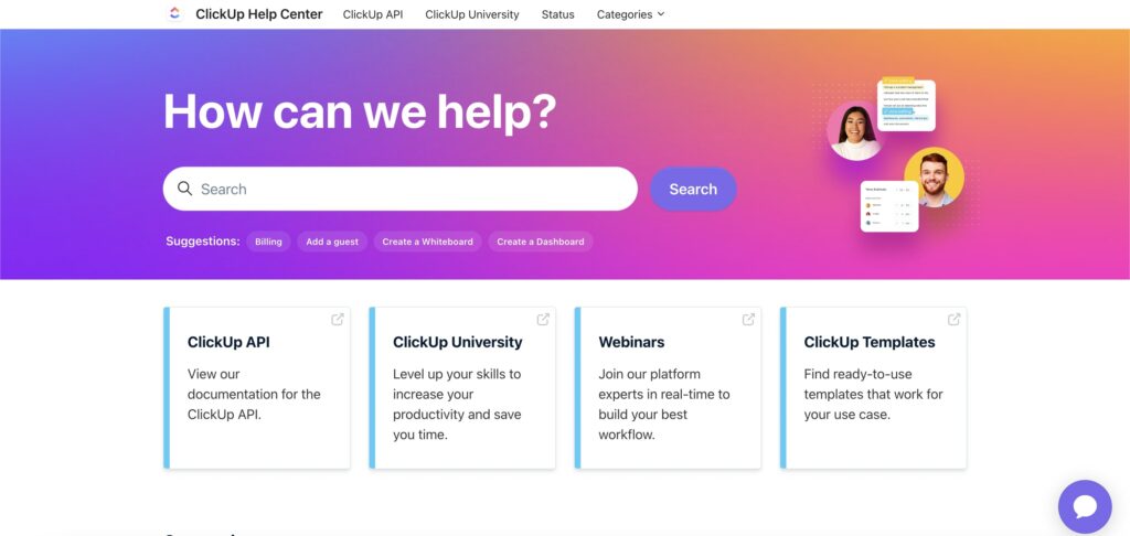 ClickUp project management customer support