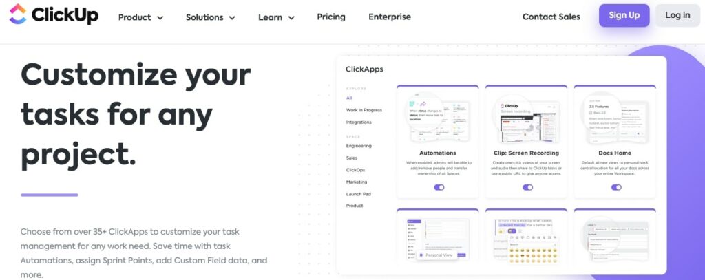 ClickUp project management customization