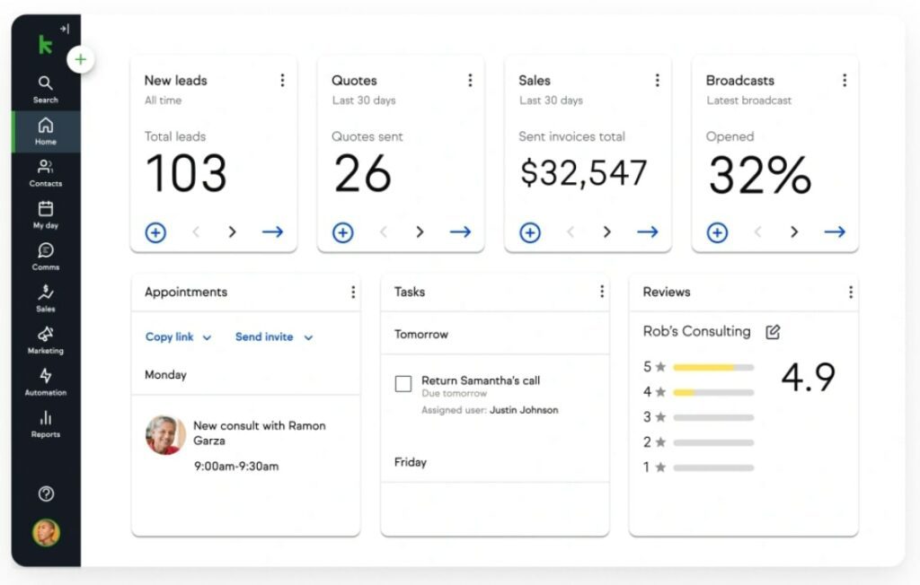 Keap CRM user interface