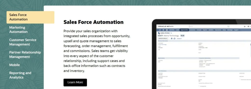Oracle NetSuite CRM solution functionalities