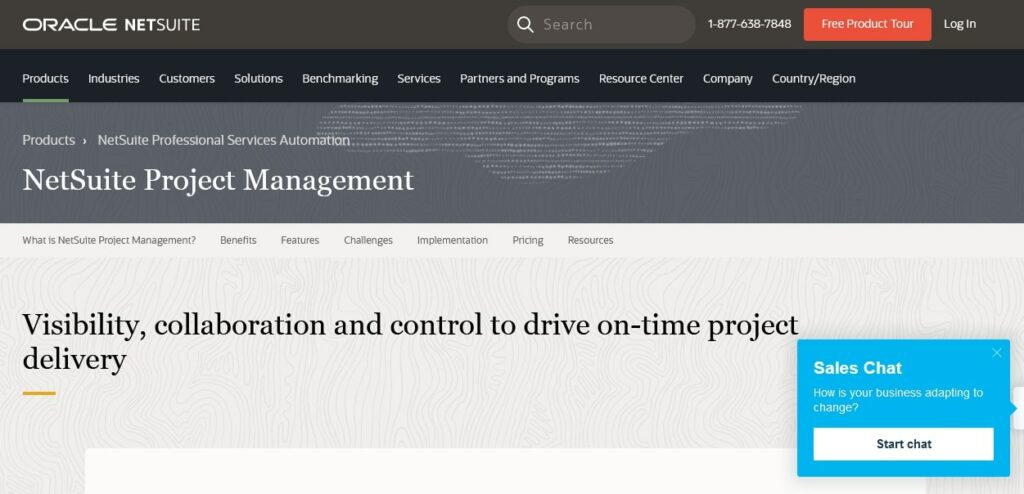 Oracle NetSuite Project Management homepage