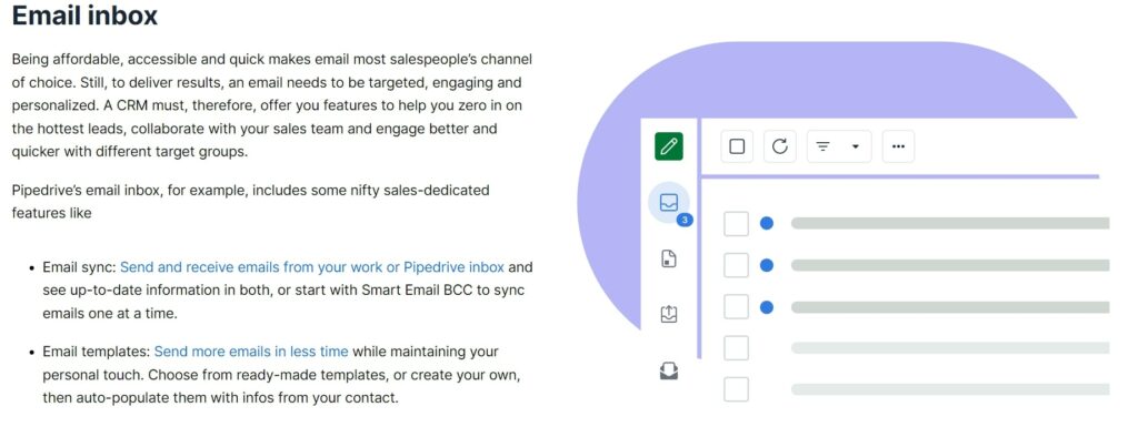 Pipedrive CRM 系統電子郵件收件箱