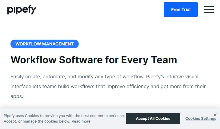 Pipefy project management tool homepage