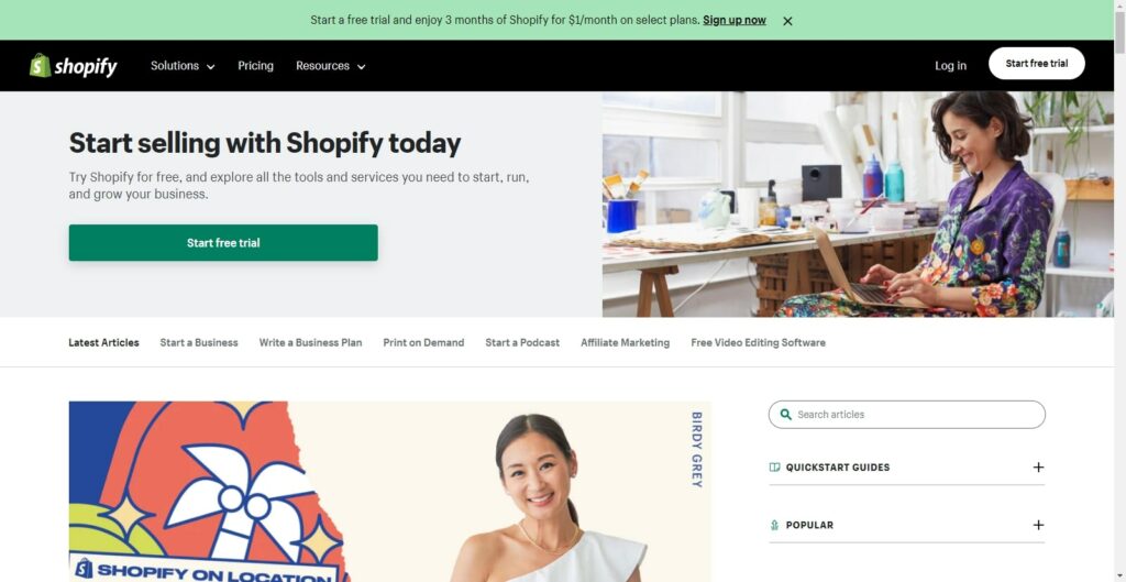 Shopify blogging feature