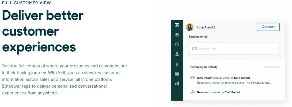 Zendesk Sell CRM customer view