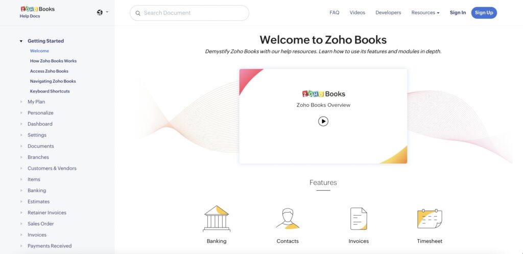 Zoho Books accounting software customer support