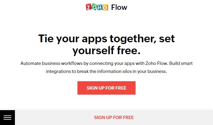 Zoho Flow project management tool homepage