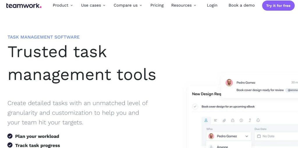 Teamwork project management tool homepage