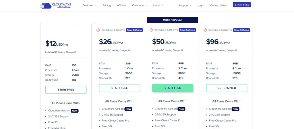 Cloudways WP hosting pricing