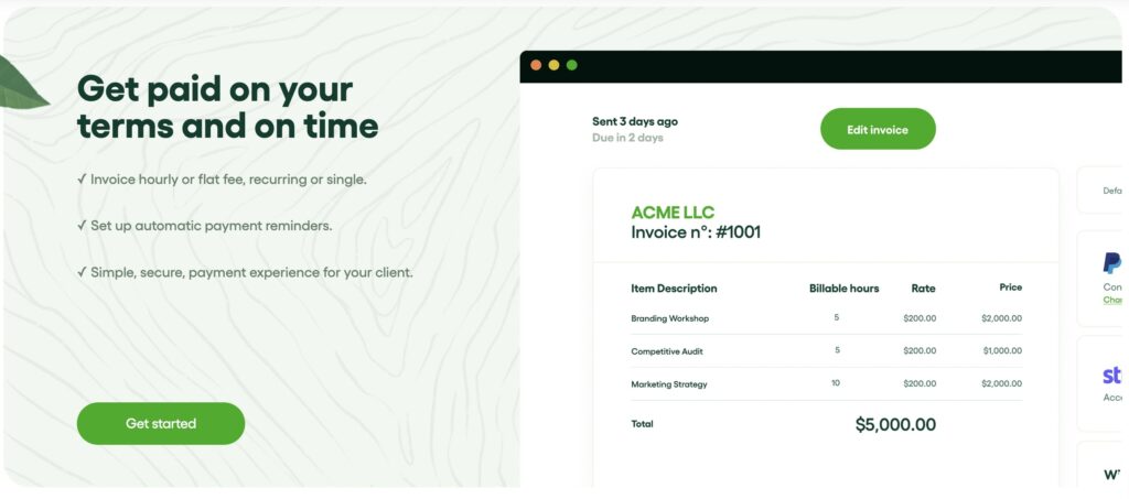 Hello Bonsai freelancers tool invoice